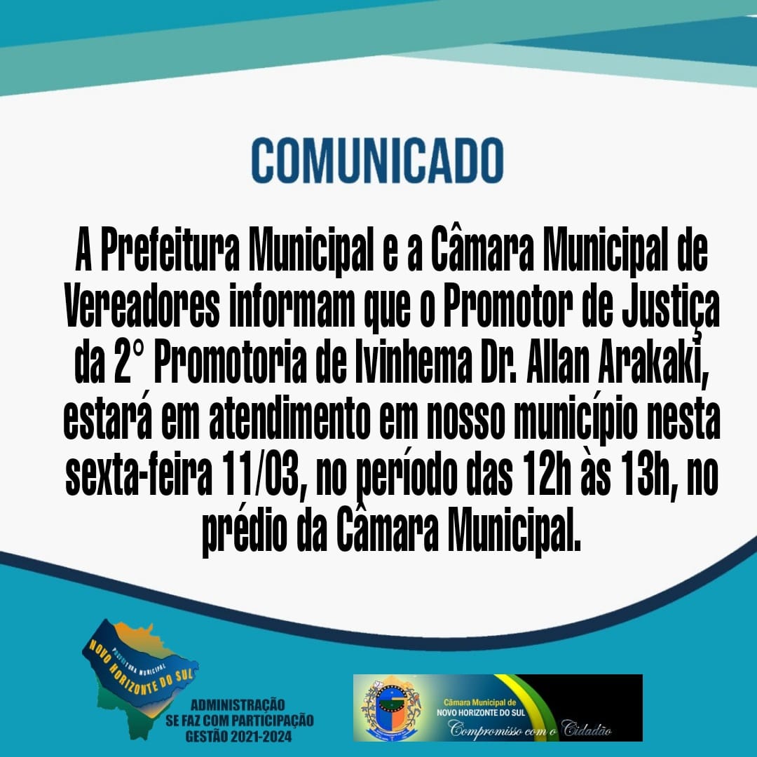 Atendimento mensal no prédio da Câmara Municipal pelo Dr. Allan Thiago Barbosa Arakaki da 2ª Promotoria de Justiça de Ivinhema