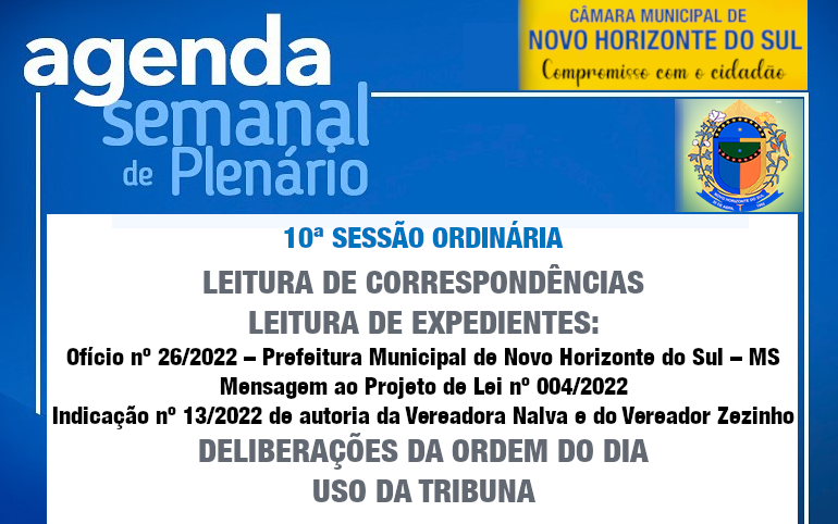 PAUTA DA 10ª SESSÃO ORDINÁRIA