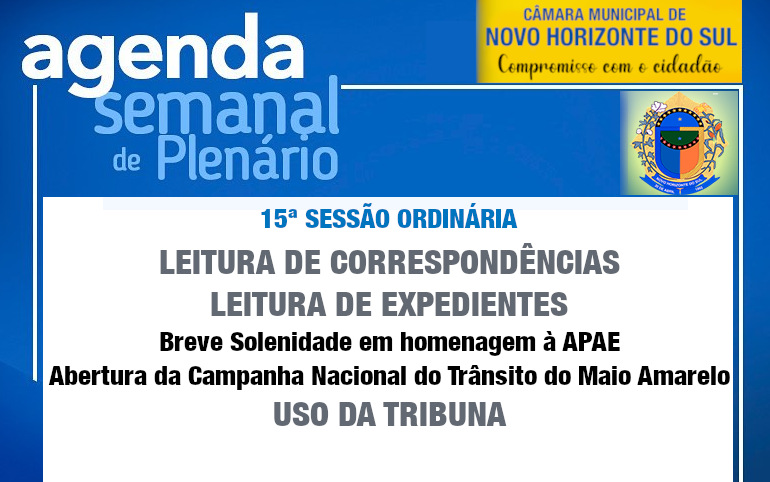 PAUTA DA 15ª SESSÃO ORDINÁRIA 