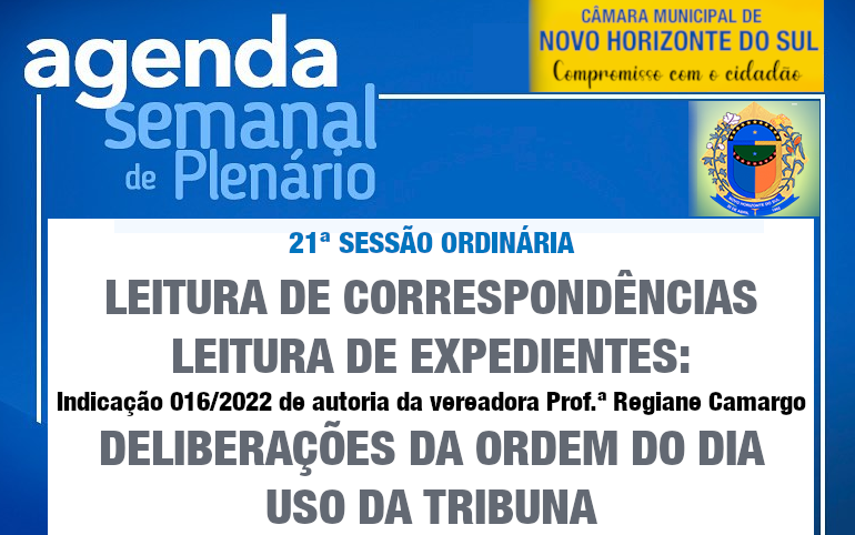 PAUTA DA 21ª SESSÃO ORDINÁRIA