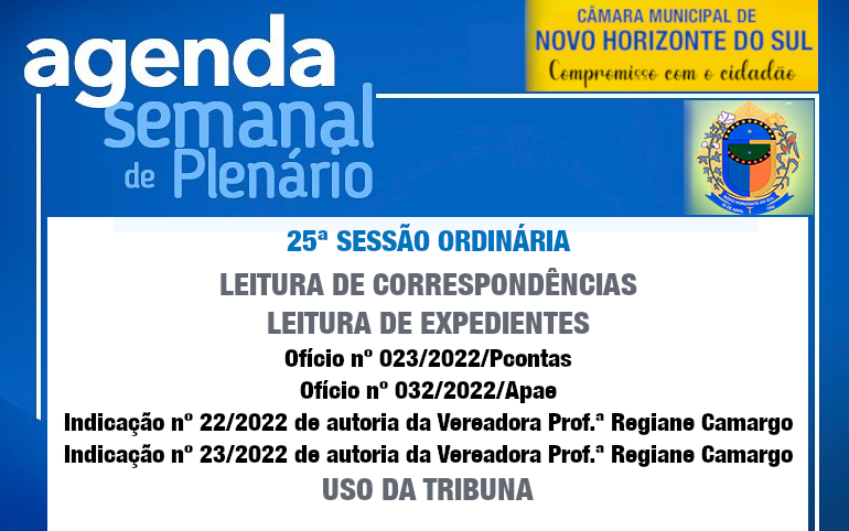PAUTA DA 25ª SESSÃO ORDINÁRIA 