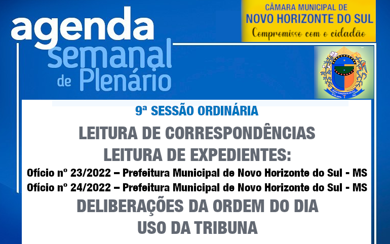 PAUTA DA 9ª SESSÃO ORDINÁRIA